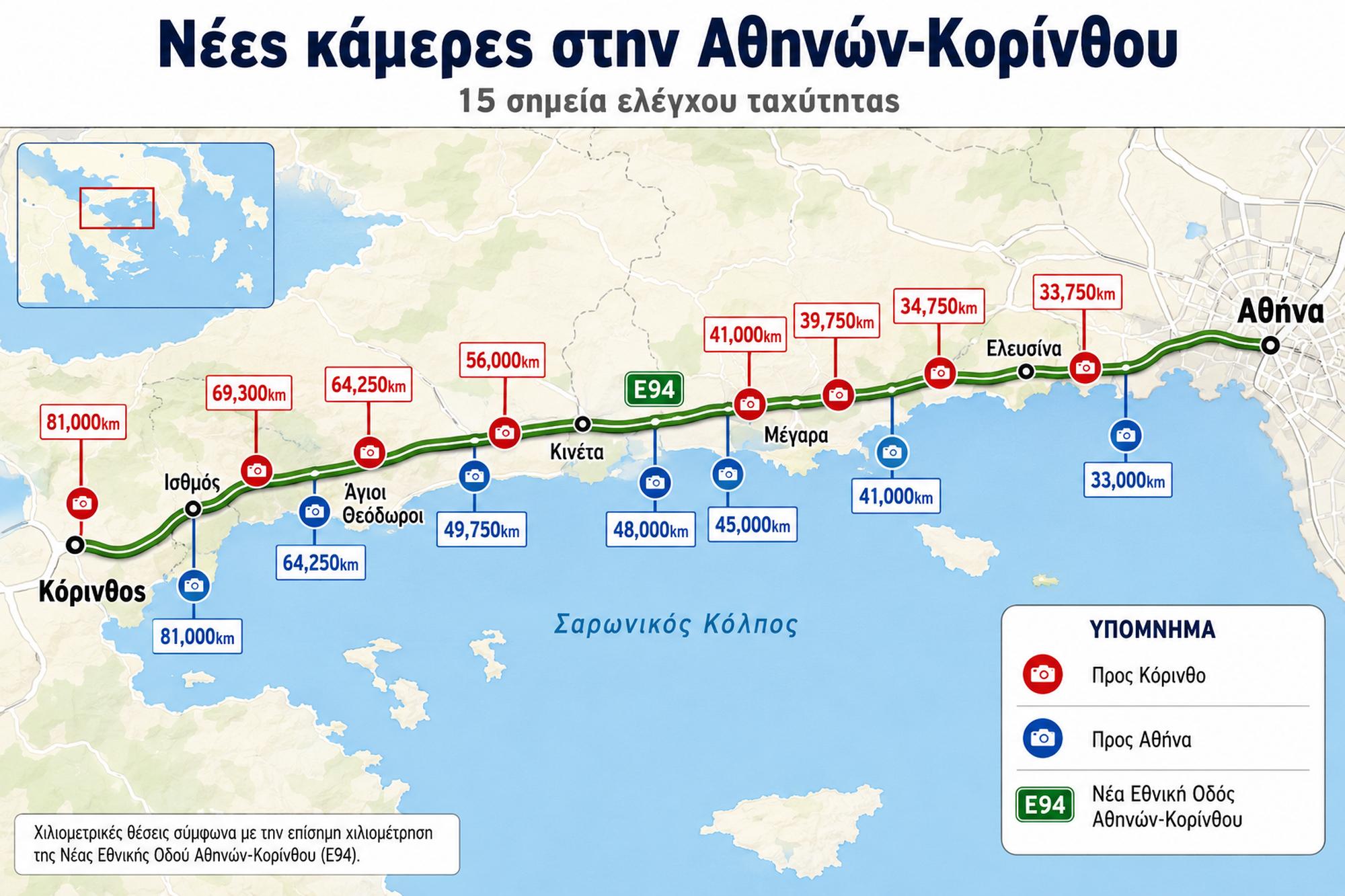 Νέες κάμερες σε 15 σημεία της Εθνικής Οδού Αθηνών–Κορίνθου 