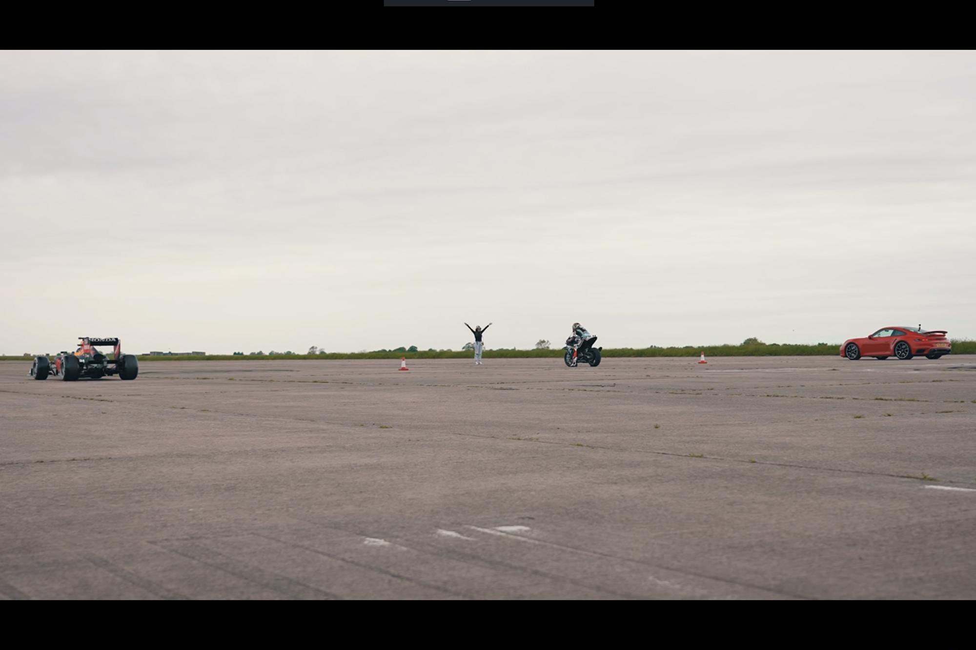 Porsche 911 Turbo S VS Red Bull RB7 F1 VS BMW M1000 RR