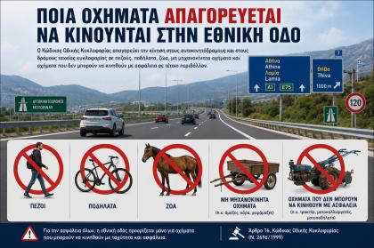 Ποια οχήματα απαγορεύεται να κινούνται στην Εθνική Οδό 