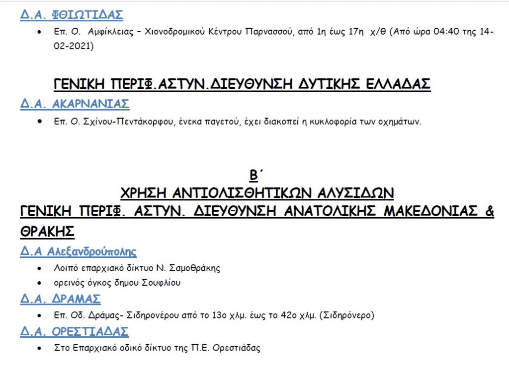 Δείτε ποιοι δρόμοι είναι κλειστοί